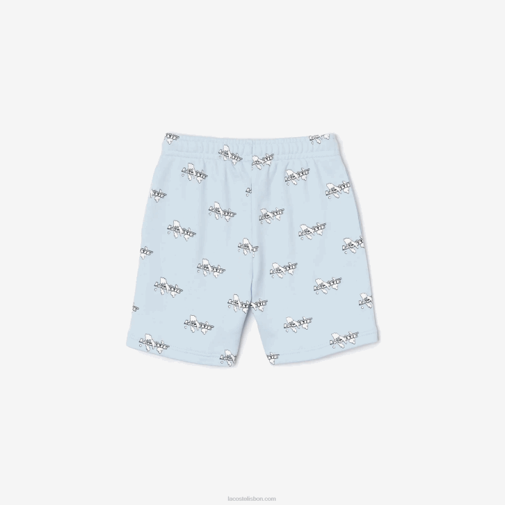 Rapazes Lacoste azul claro t01 shorts em flanela de algodão orgânico estampado 08D03102