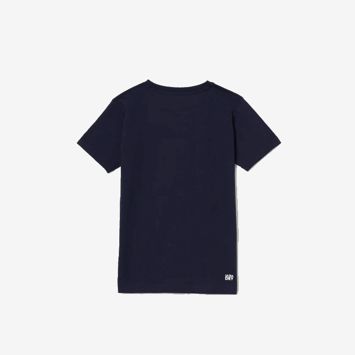 Rapazes Lacoste azul marinho 166 camiseta esportiva de mistura de algodão respirável 08D03138