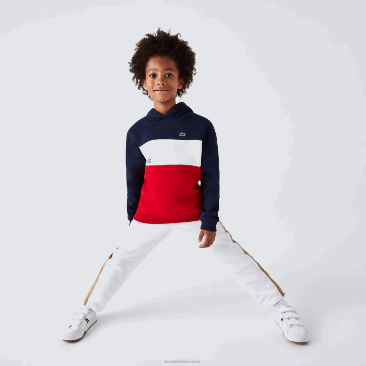 Rapazes Lacoste azul marinho branco vermelho lei moletom com capuz color block 08D03208