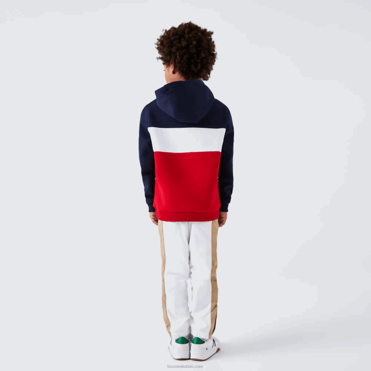 Rapazes Lacoste azul marinho branco vermelho lei moletom com capuz color block 08D03208