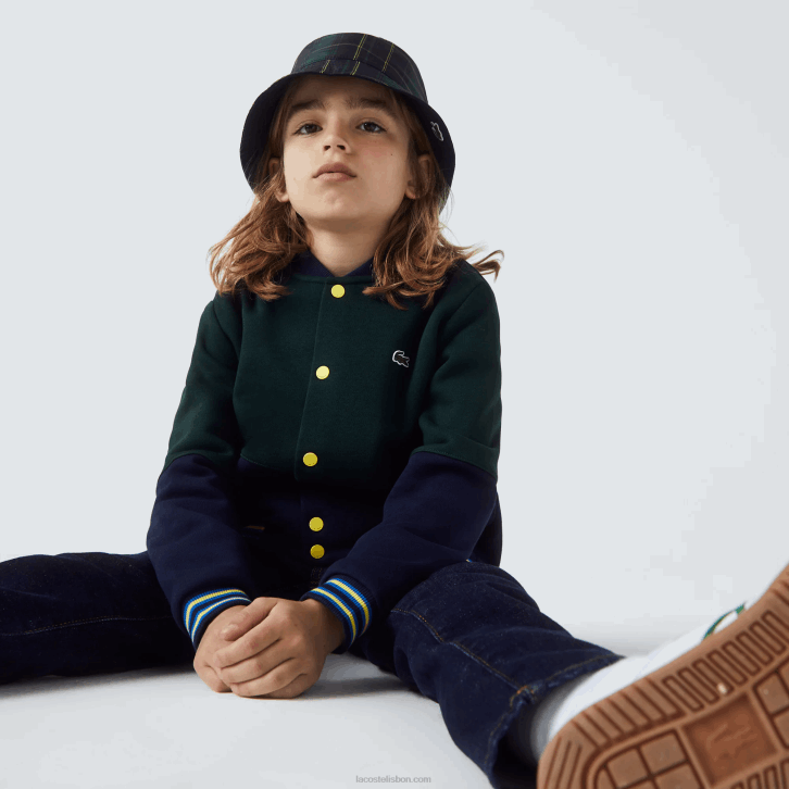 Rapazes Lacoste azul marinho verde 7qk jaqueta listrada de algodão orgânico 08D03247