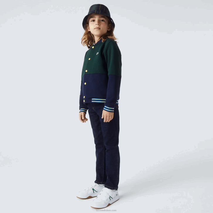 Rapazes Lacoste azul marinho verde 7qk jaqueta listrada de algodão orgânico 08D03247