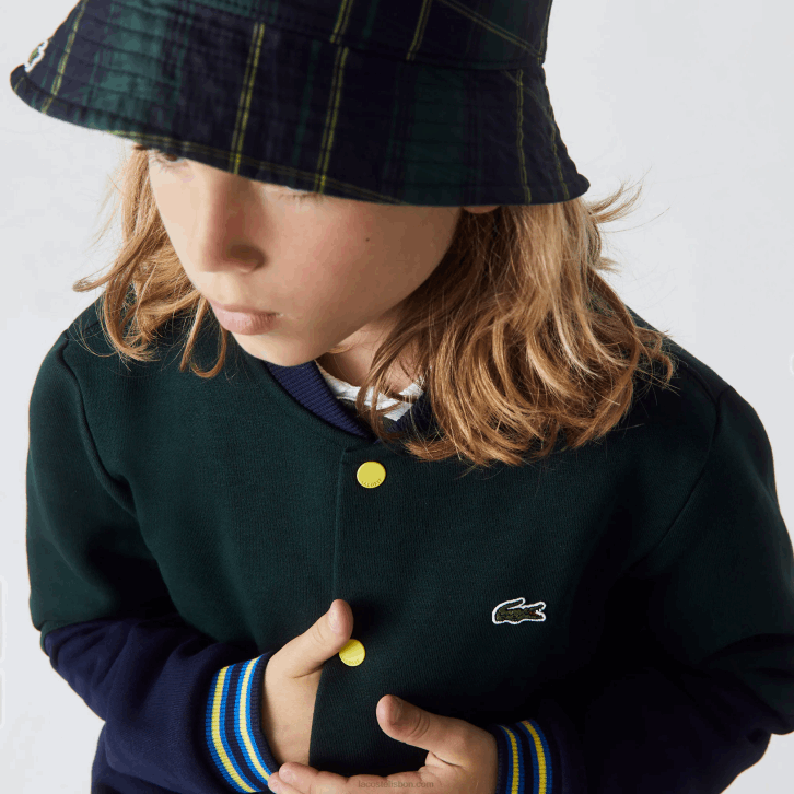 Rapazes Lacoste azul marinho verde 7qk jaqueta listrada de algodão orgânico 08D03247