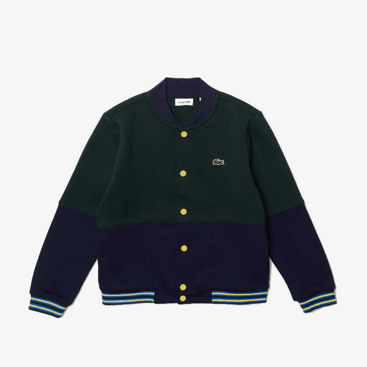 Rapazes Lacoste azul marinho verde 7qk jaqueta listrada de algodão orgânico 08D03247