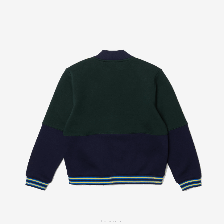 Rapazes Lacoste azul marinho verde 7qk jaqueta listrada de algodão orgânico 08D03247