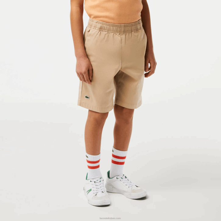Rapazes Lacoste bege wu7 bermuda de gabardine de algodão leve 08D03107