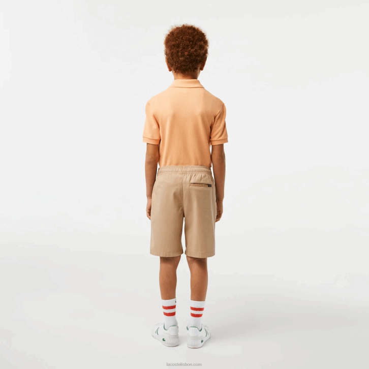Rapazes Lacoste bege wu7 bermuda de gabardine de algodão leve 08D03107