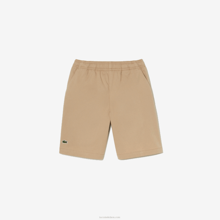 Rapazes Lacoste bege wu7 bermuda de gabardine de algodão leve 08D03107