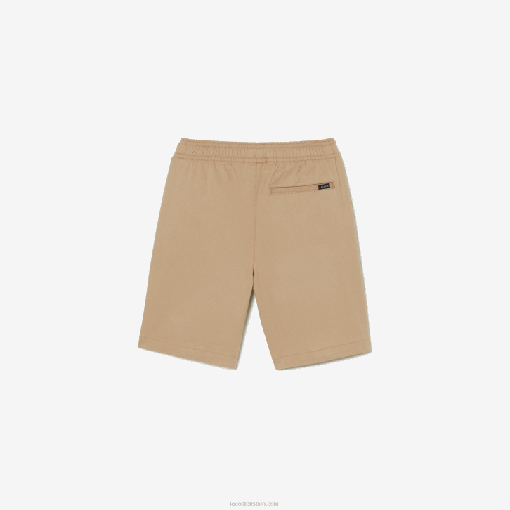 Rapazes Lacoste bege wu7 bermuda de gabardine de algodão leve 08D03107