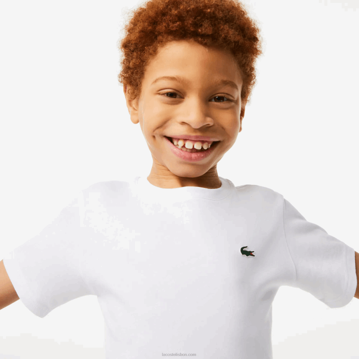 Rapazes Lacoste branco 001 camiseta esportiva de mistura de algodão respirável 08D03027
