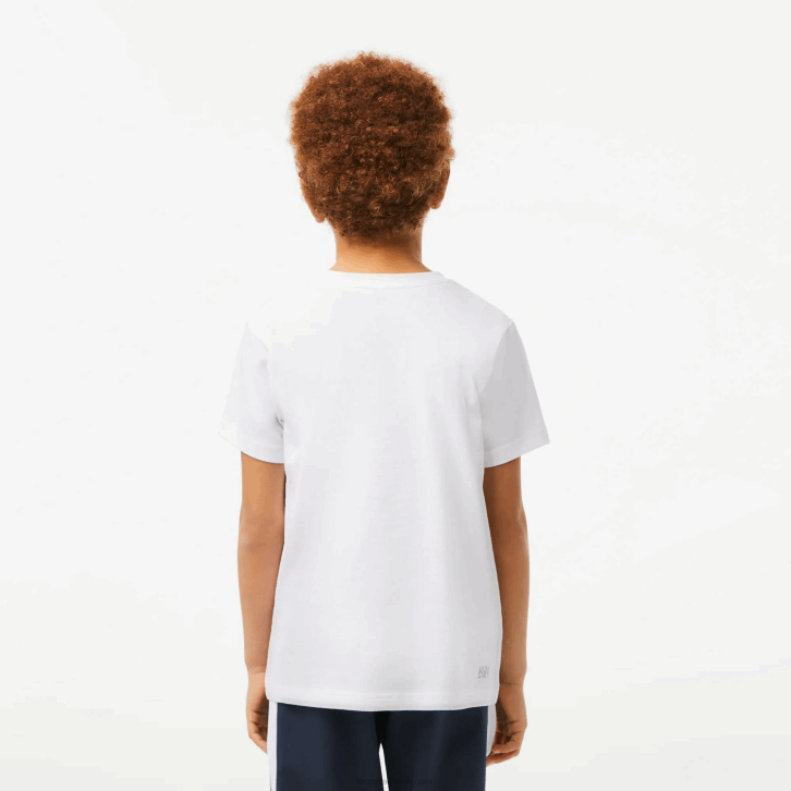 Rapazes Lacoste branco 001 camiseta esportiva de mistura de algodão respirável 08D03027