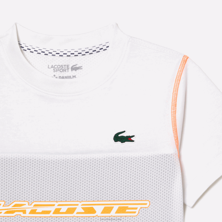 Rapazes Lacoste branco azul laranja wyi camiseta tênis x daniil medvedev 08D03005
