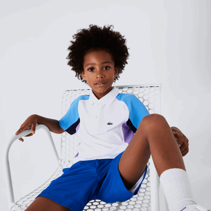Rapazes Lacoste branco azul marinho roxo 6hu polo de tênis esporte regular fit detalhe em mesh 08D03168