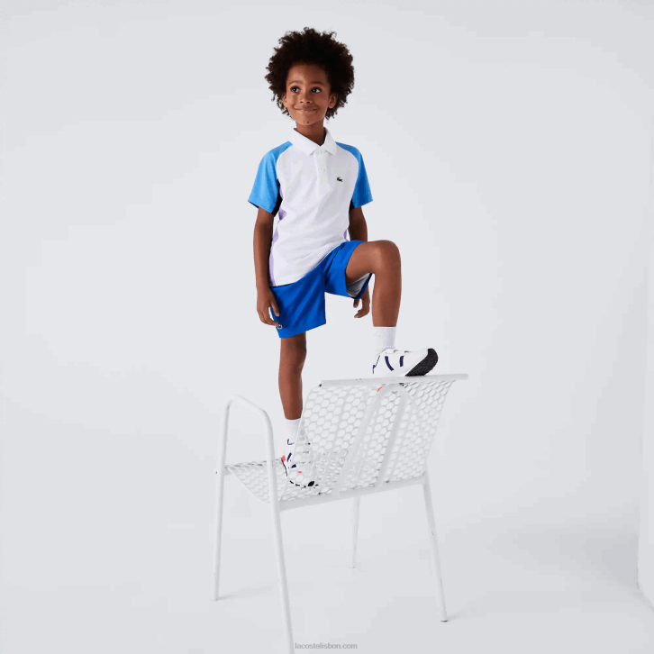 Rapazes Lacoste branco azul marinho roxo 6hu polo de tênis esporte regular fit detalhe em mesh 08D03168