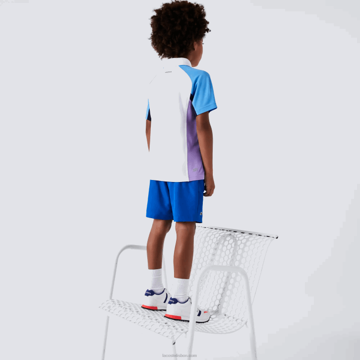 Rapazes Lacoste branco azul marinho roxo 6hu polo de tênis esporte regular fit detalhe em mesh 08D03168
