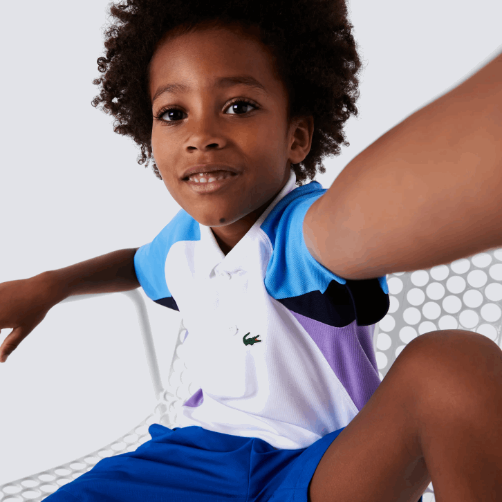 Rapazes Lacoste branco azul marinho roxo 6hu polo de tênis esporte regular fit detalhe em mesh 08D03168