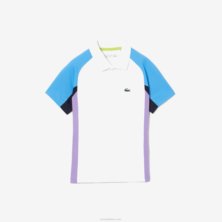 Rapazes Lacoste branco azul marinho roxo 6hu polo de tênis esporte regular fit detalhe em mesh 08D03168