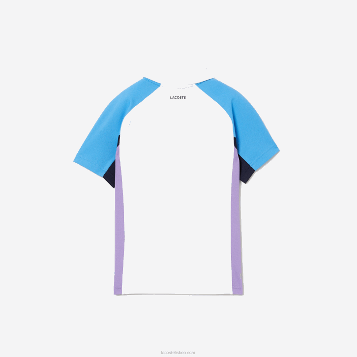 Rapazes Lacoste branco azul marinho roxo 6hu polo de tênis esporte regular fit detalhe em mesh 08D03168