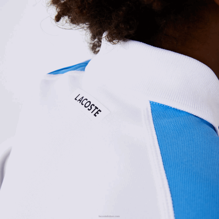 Rapazes Lacoste branco azul marinho roxo 6hu polo de tênis esporte regular fit detalhe em mesh 08D03168
