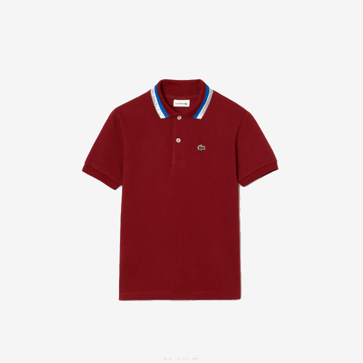 Rapazes Lacoste branco bordeaux x62 gola tricolor algodão petit pique polo 08D02954