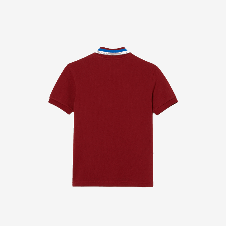 Rapazes Lacoste branco bordeaux x62 gola tricolor algodão petit pique polo 08D02954