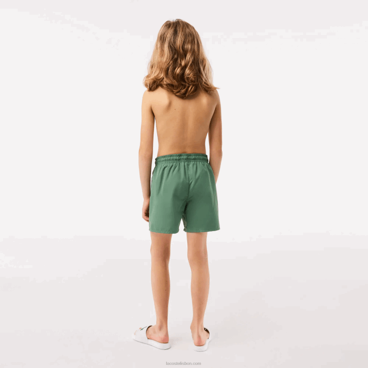 Rapazes Lacoste caqui verde wij calções de banho sólidos de secagem rápida 08D03105