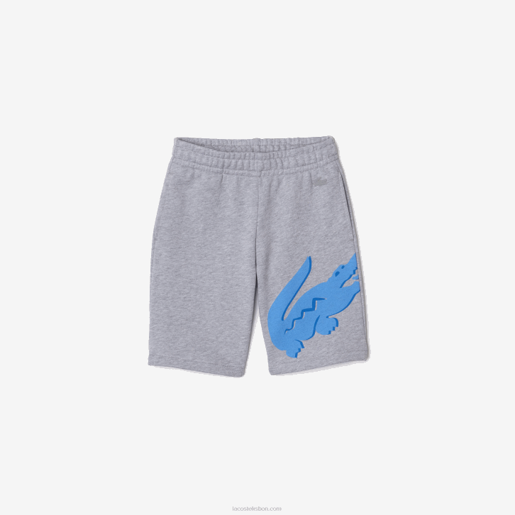Rapazes Lacoste chine cinza cca Short oversized de algodão orgânico com estampa de crocodilo 08D03292