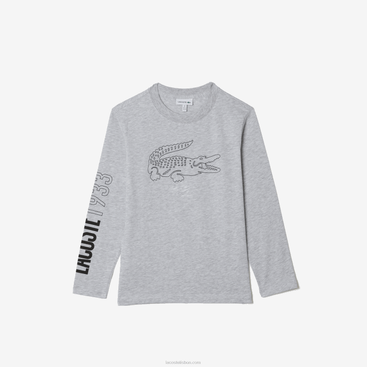 Rapazes Lacoste chine cinza cca camiseta com estampa de crocodilo 08D03159
