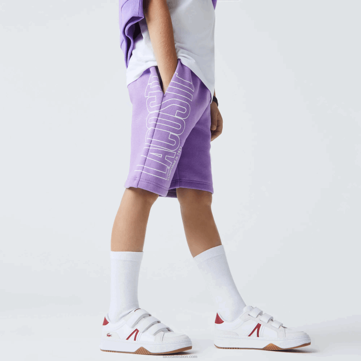 Rapazes Lacoste gfu roxo shorts de algodão orgânico de marca 08D03276