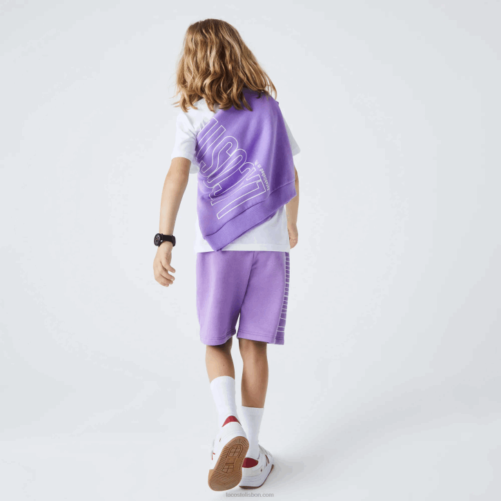 Rapazes Lacoste gfu roxo shorts de algodão orgânico de marca 08D03276