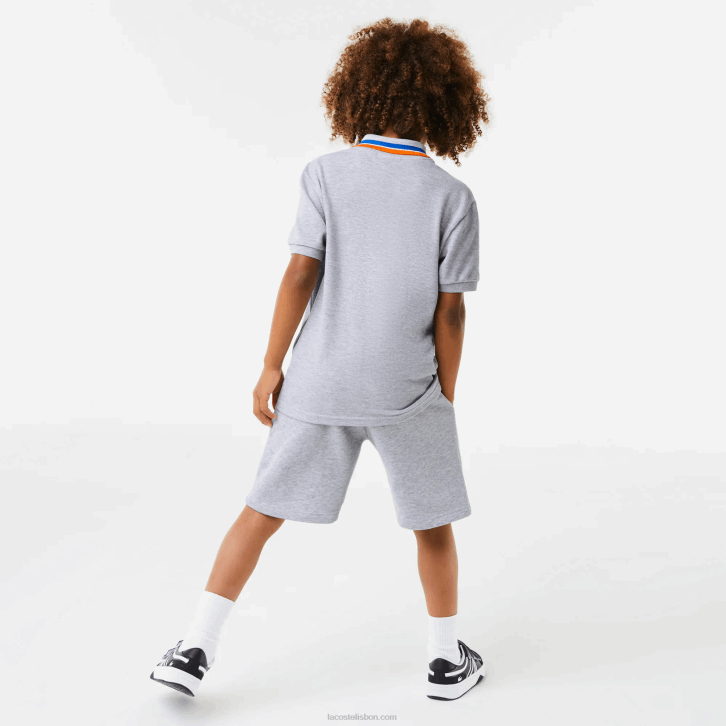 Rapazes Lacoste lombo cinza branco w9d gola tricolor algodão petit pique polo 08D02953