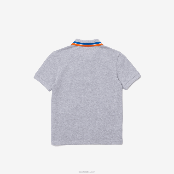 Rapazes Lacoste lombo cinza branco w9d gola tricolor algodão petit pique polo 08D02953