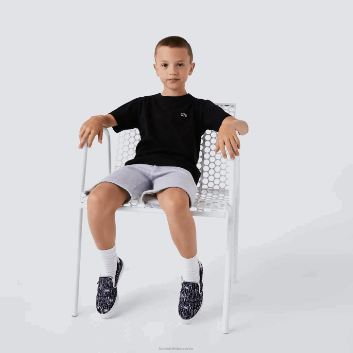 Rapazes Lacoste preto 031 camiseta esportiva de mistura de algodão respirável 08D03028