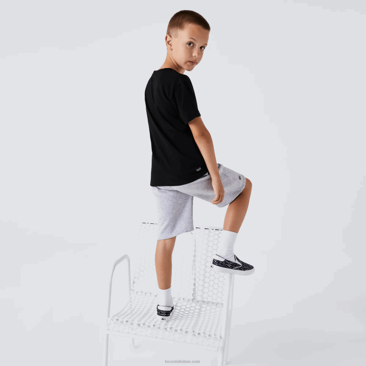 Rapazes Lacoste preto 031 camiseta esportiva de mistura de algodão respirável 08D03028