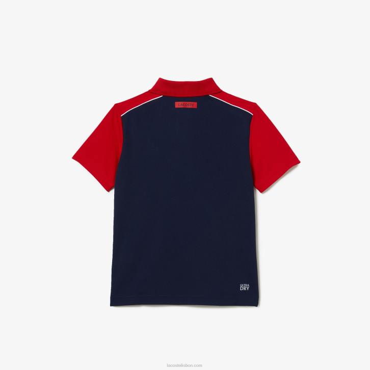 Rapazes Lacoste vermelho azul marinho 528 polo esportivo ultra-dry em piquê 08D03163