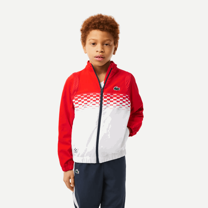 Rapazes Lacoste vermelho branco azul cf1 conjunto jogger tênis x daniil medvedev 08D03043