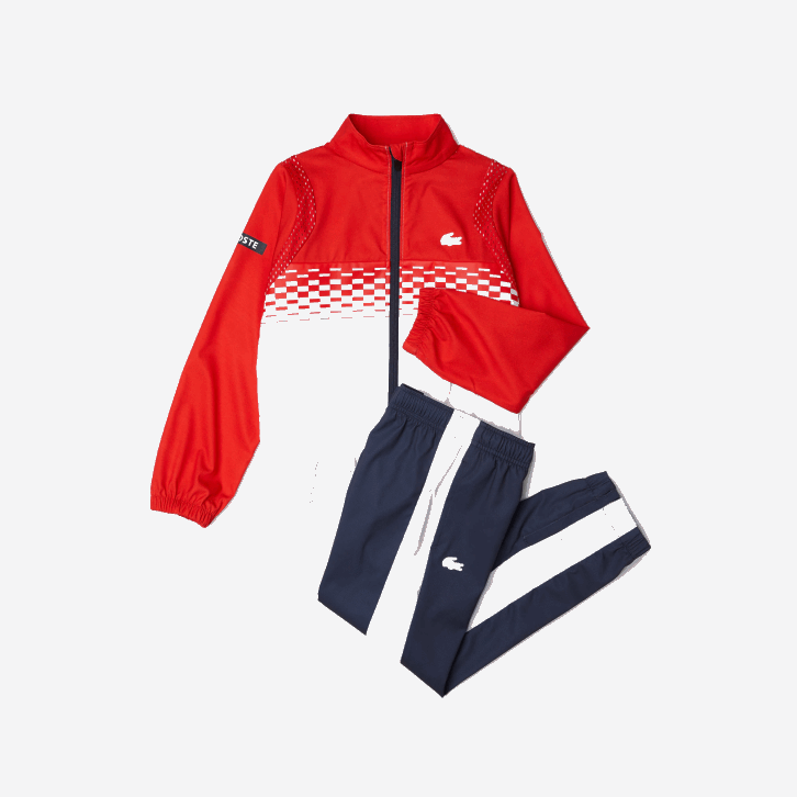 Rapazes Lacoste vermelho branco azul cf1 conjunto jogger tênis x daniil medvedev 08D03043