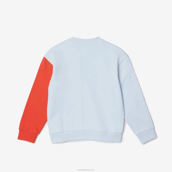 crianças Lacoste azul claro laranja branco edz moletom de algodão orgânico colorblock 08D03048