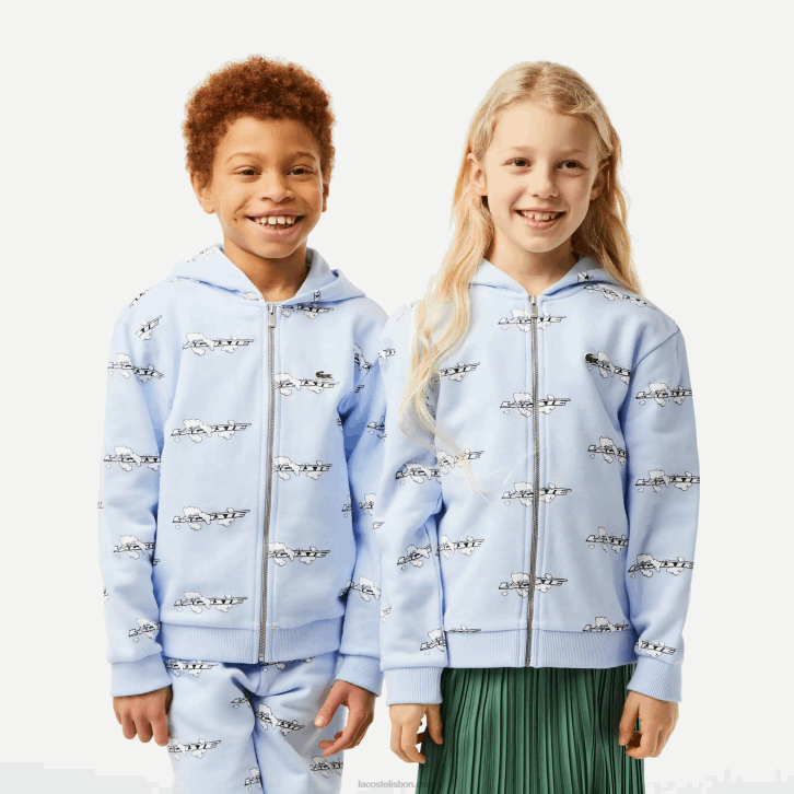 crianças Lacoste azul claro t01 moletom com zíper de algodão orgânico 08D03063