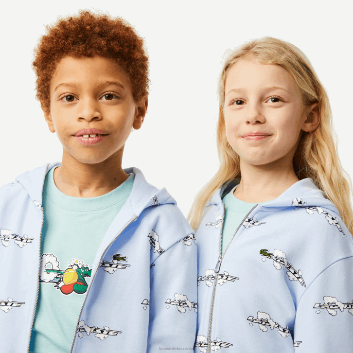 crianças Lacoste azul claro t01 moletom com zíper de algodão orgânico 08D03063