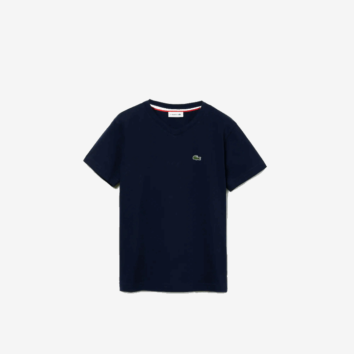 crianças Lacoste azul marinho 166 camiseta de algodão com decote v 08D03128