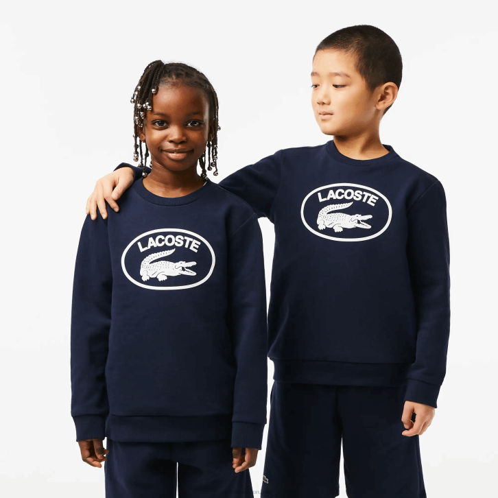 crianças Lacoste azul marinho branco 525 moletom colorblock com marca contrastante 08D03055