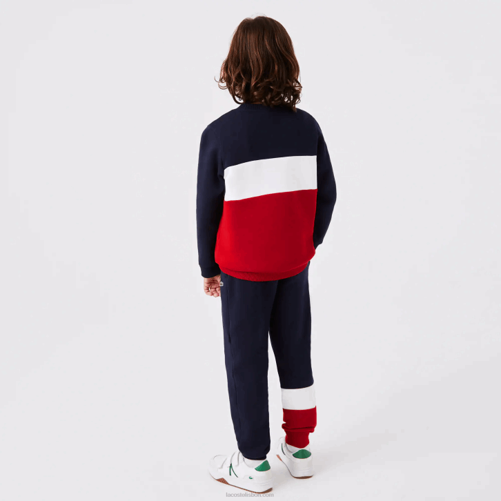 crianças Lacoste azul marinho branco vermelho lei moletom de gola redonda de marca 08D03237