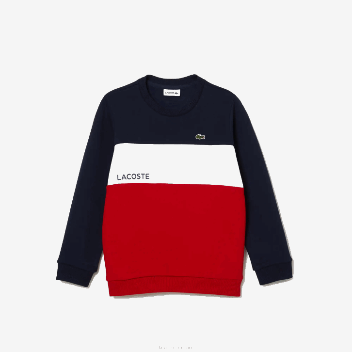 crianças Lacoste azul marinho branco vermelho lei moletom de gola redonda de marca 08D03237