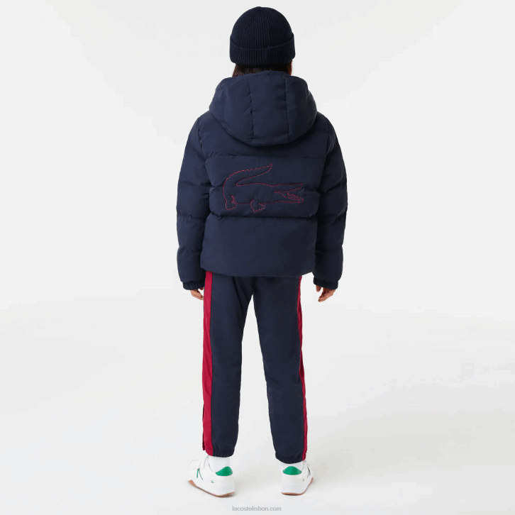 crianças Lacoste azul marinho vermelho 7pe jaqueta de tafetá com capuz bordado de crocodilo 08D03221