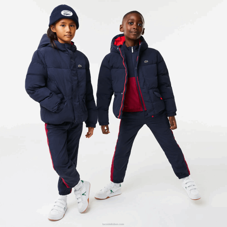crianças Lacoste azul marinho vermelho 7pe jaqueta de tafetá com capuz bordado de crocodilo 08D03221