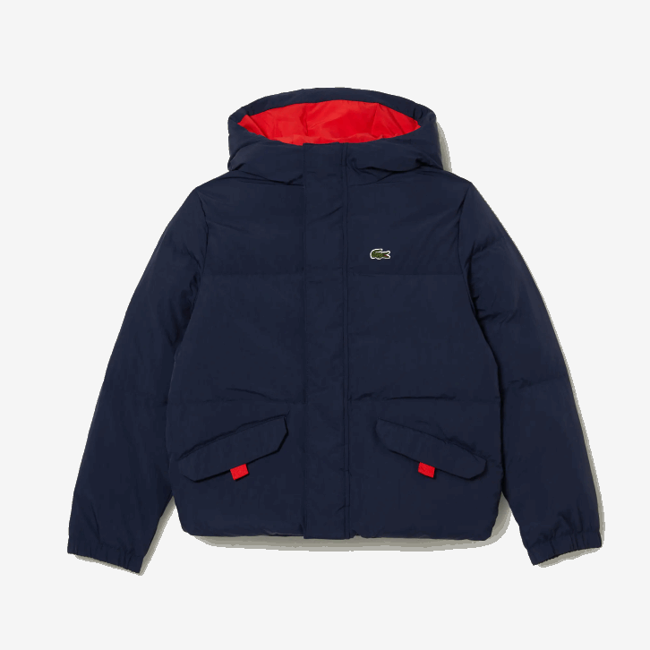 crianças Lacoste azul marinho vermelho 7pe jaqueta de tafetá com capuz bordado de crocodilo 08D03221