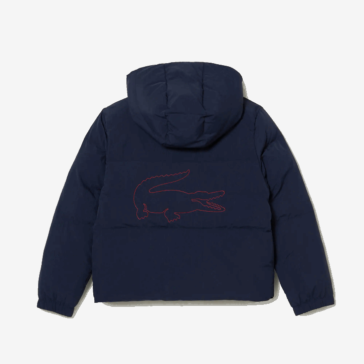 crianças Lacoste azul marinho vermelho 7pe jaqueta de tafetá com capuz bordado de crocodilo 08D03221