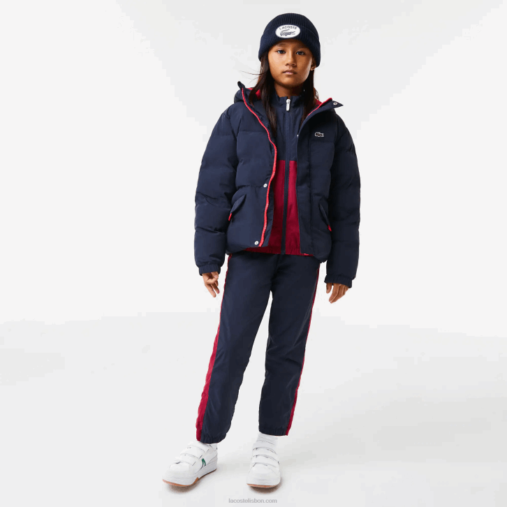 crianças Lacoste azul marinho vermelho 7pe jaqueta de tafetá com capuz bordado de crocodilo 08D03221