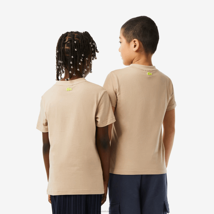 crianças Lacoste bege amarelo 8zb t-shirt em jersey de algodão com marca de contraste 08D03013